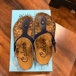 Brand New Calceo Sandals - Navy and Tan size 37